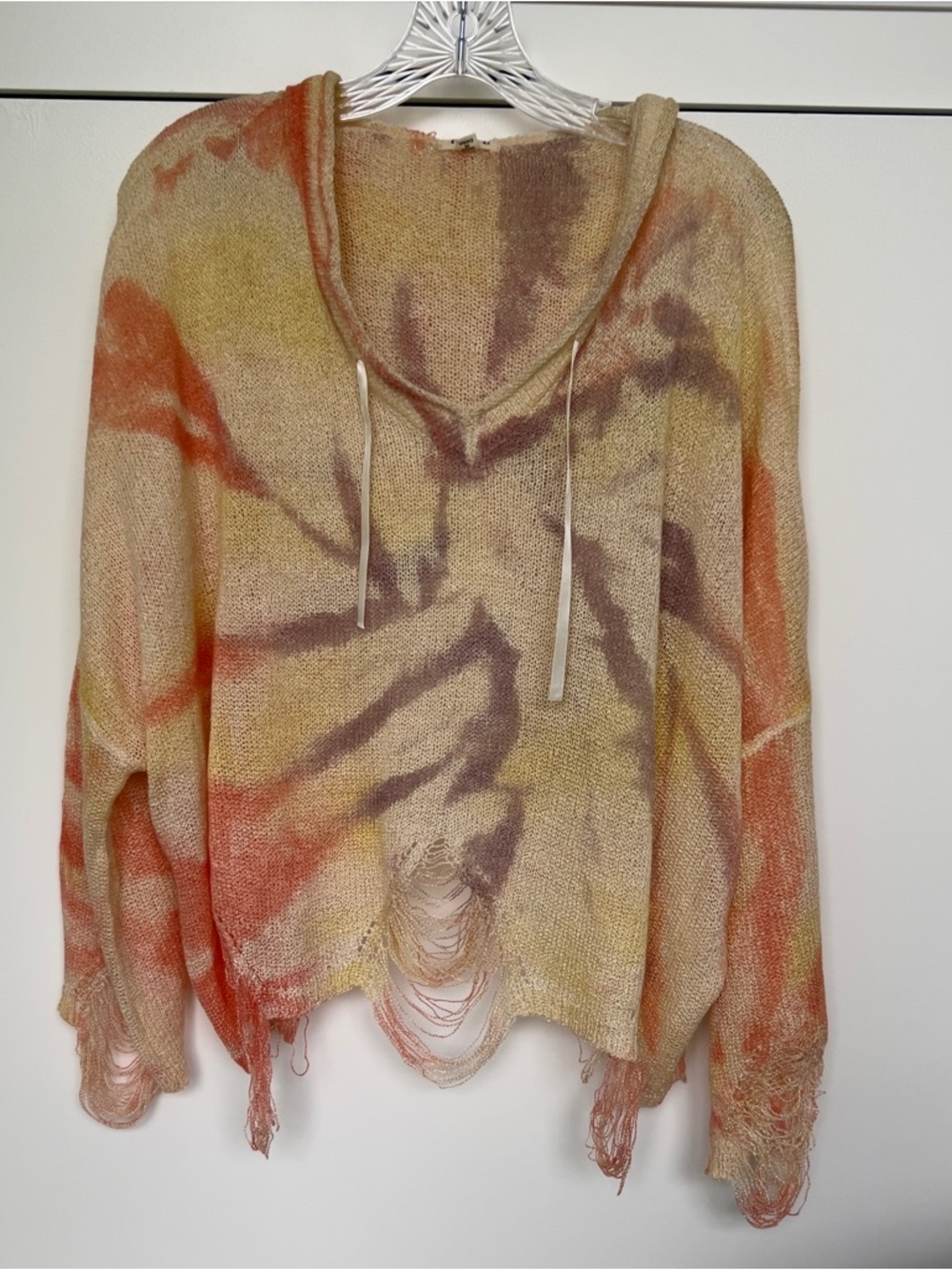 POL Tie-Dye Hooded Lightweight Distressed Sweater